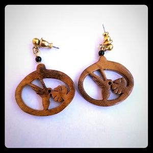 Japanese Handcrafted Wood Hummingbird Earrings